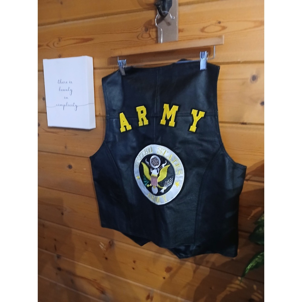 USA LEATHER United States Army Military Genuine Leather Vest Black Snap Men L - Picture 3 of 4